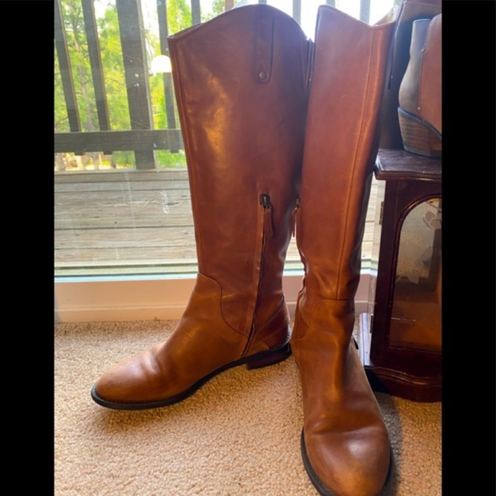 HALOGEN brown leather riding boots
